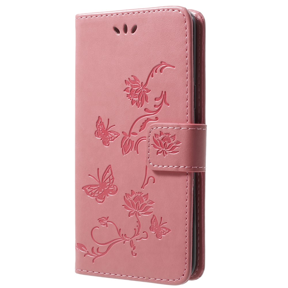 Impressão Flores de Borboleta Flores da Carteira Magnética Castamento de Couro Para Samsung Galaxy S9 - Rosa