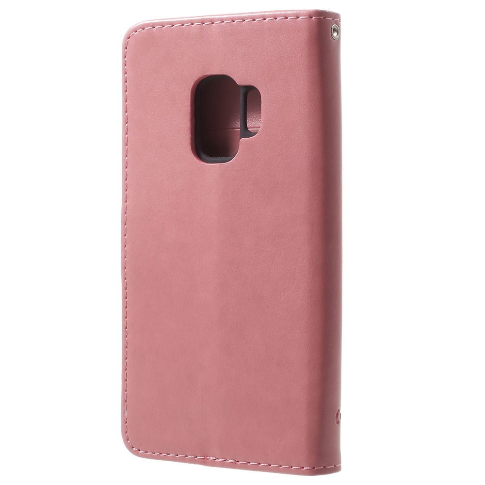 Imprint Butterfly Flowers Magnetic Wallet Leather Stand Casing for Samsung Galaxy S9 - Pink-3