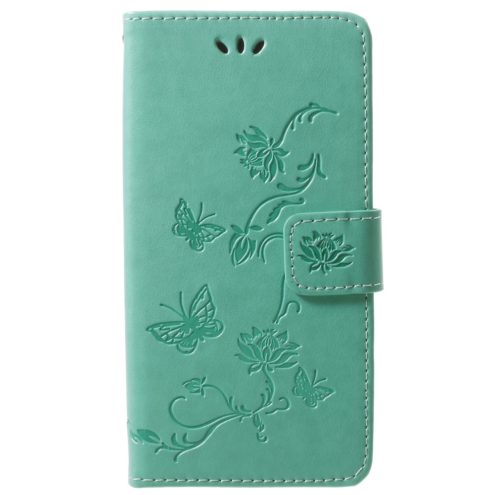 Imprint Butterfly Flowers Magnetic Wallet Leather Stand Mobile Phone Cover for Samsung Galaxy S9 - Green-1