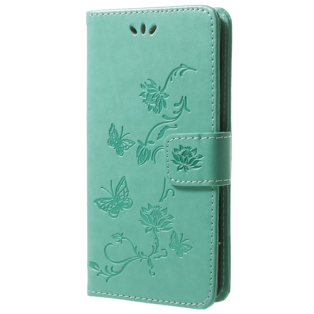 Imprint Butterfly Flowers Magnetic Wallet Leather Stand Mobile Phone Cover for Samsung Galaxy S9 - Green-2