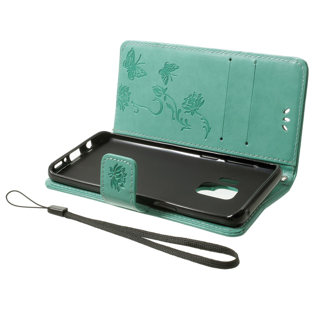 Imprint Butterfly Flowers Magnetic Wallet Leather Stand Mobile Phone Cover for Samsung Galaxy S9 - Green-5