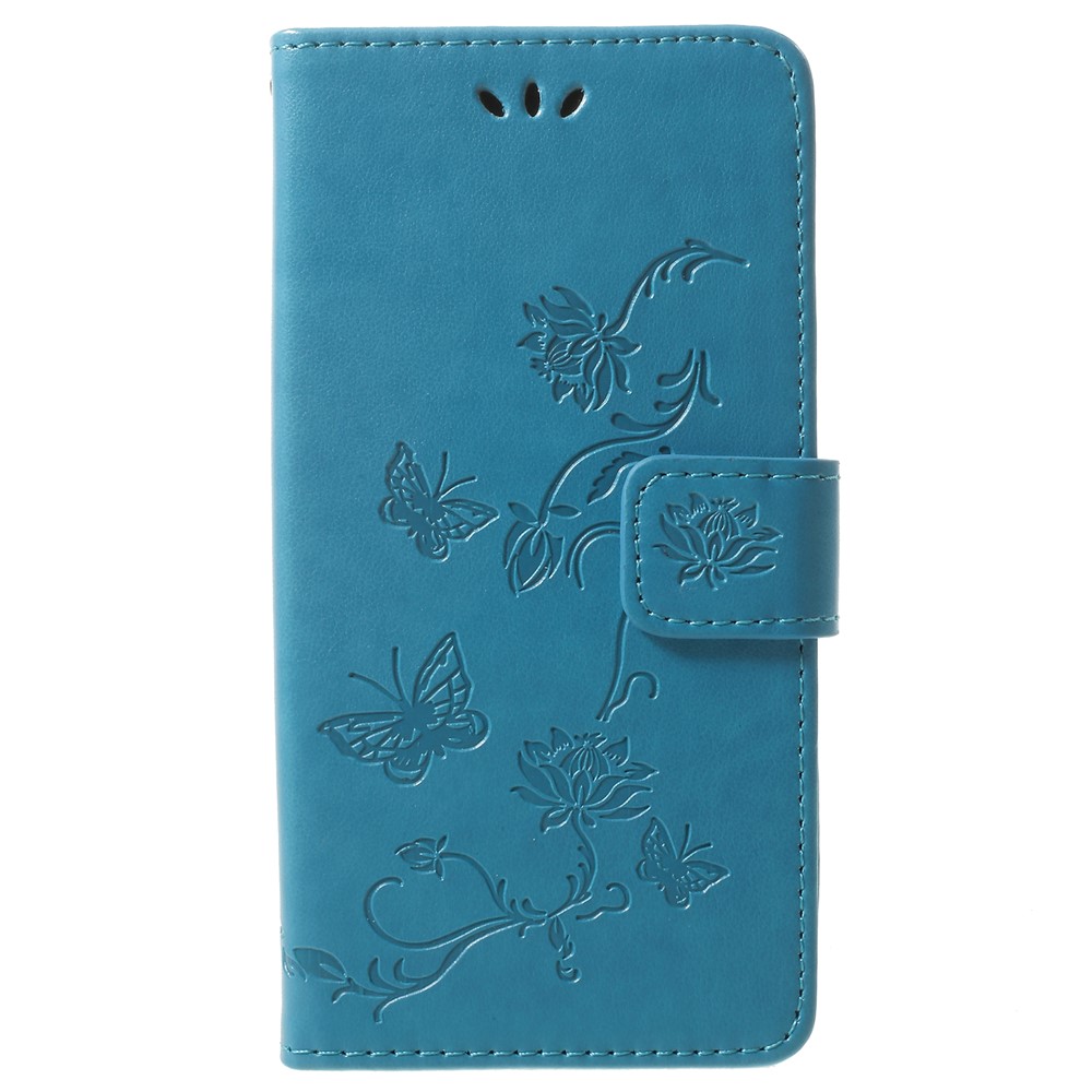 Imprint Butterfly Flowers Magnetic Wallet Leather Stand Cell Phone Cover for Samsung Galaxy S9 - Blue-1
