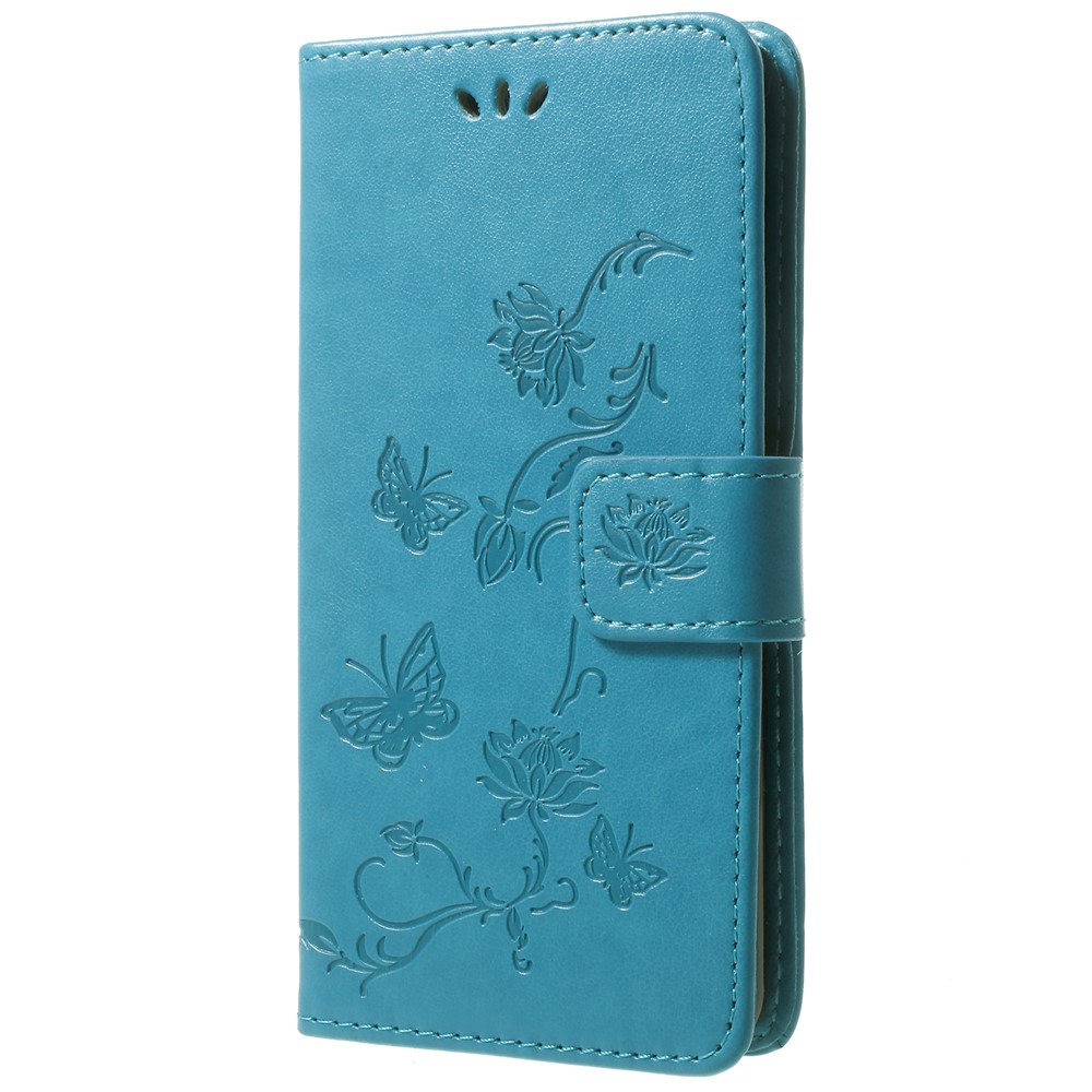 Imprint Butterfly Flowers Magnetic Wallet Leather Stand Cell Phone Cover for Samsung Galaxy S9 - Blue-2