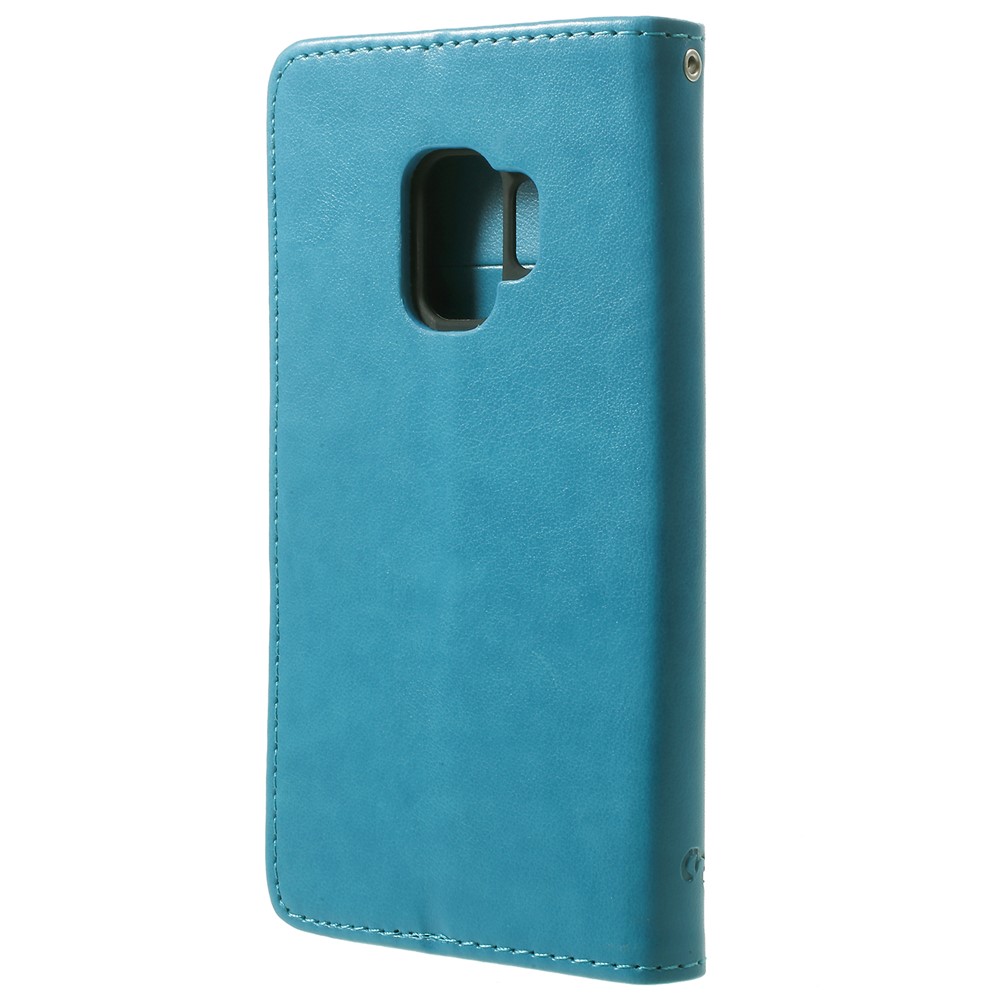Imprint Butterfly Flowers Magnetic Wallet Leather Stand Cell Phone Cover for Samsung Galaxy S9 - Blue-3