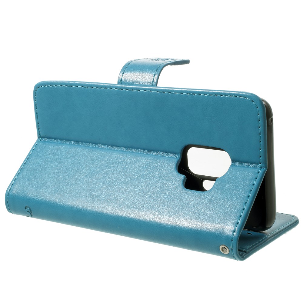 Imprint Butterfly Flowers Magnetic Wallet Leather Stand Cell Phone Cover for Samsung Galaxy S9 - Blue-4