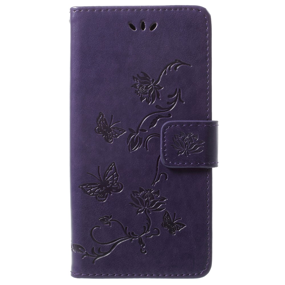 Imprimé Papillon Fleurs Portefeuille Magnétique Porte-Porte-Porte-cellules Coquille De Téléphone Portable Pour Samsung Galaxy S9 - Violet Foncé