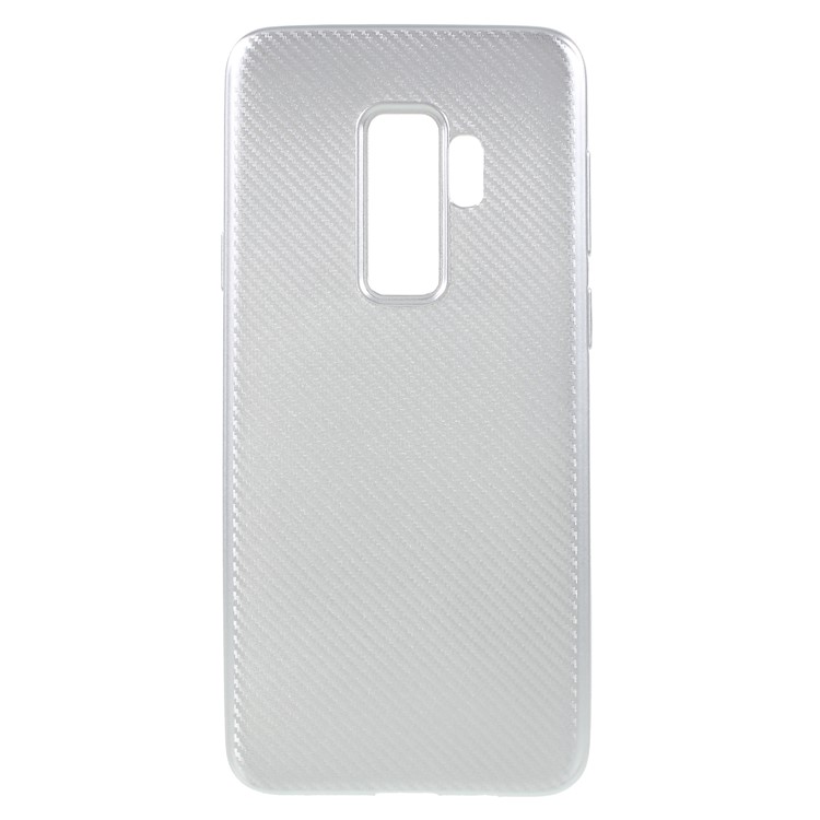 For Samsung Galaxy S9 Plus G965 Carbon Fiber Grain Soft TPU Back Case - Silver-1