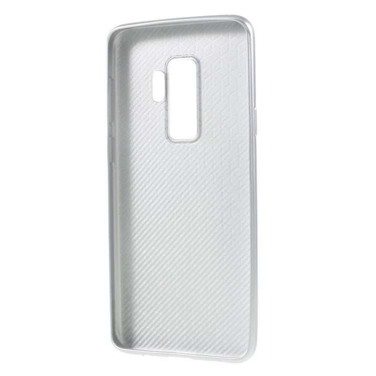 For Samsung Galaxy S9 Plus G965 Carbon Fiber Grain Soft TPU Back Case - Silver-3