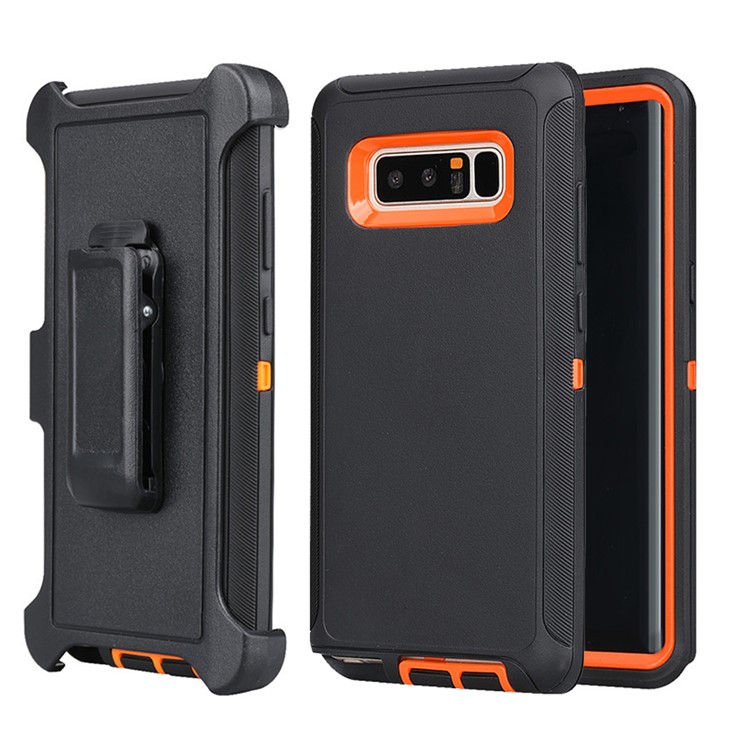 Rugged Hybrid PC TPU Holster Kickstand Cover for Samsung Galaxy Note 8 N950 - Black / Orange-1