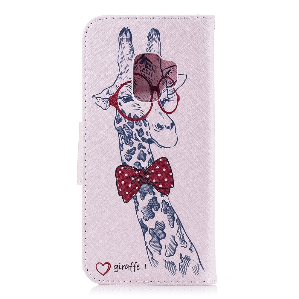 Pattern Printing Stand Wallet Leather Phone Case for Samsung Galaxy S9 G960 - Giraffe Wearing Glasses-3