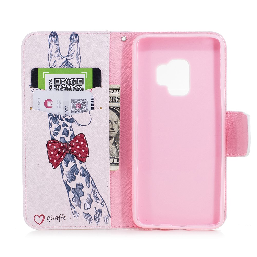 Pattern Printing Stand Wallet Leather Phone Case for Samsung Galaxy S9 G960 - Giraffe Wearing Glasses-8