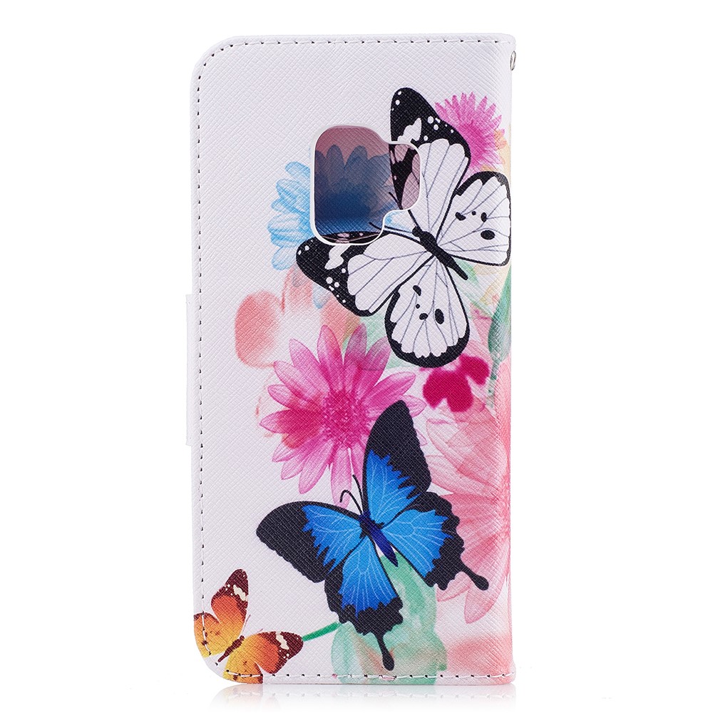 Pattern Printing PU Leather Wallet Stand Cover for Samsung Galaxy S9 G960 - Butterfly and Flower-3