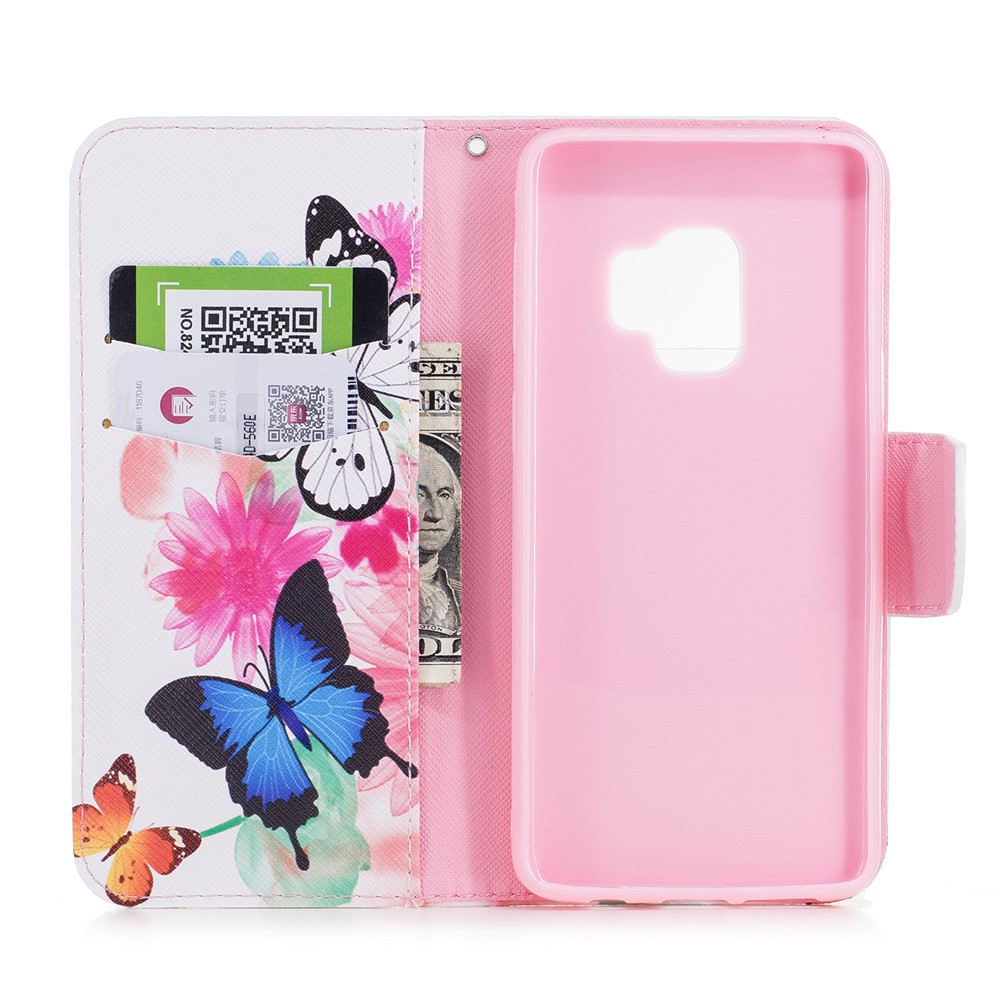 Pattern Printing PU Leather Wallet Stand Cover for Samsung Galaxy S9 G960 - Butterfly and Flower-8