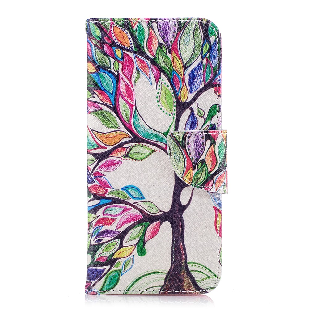 Pattern Printing PU Leather Wallet Phone Cover with Stand for Samsung Galaxy S9 - Colorized Tree-2