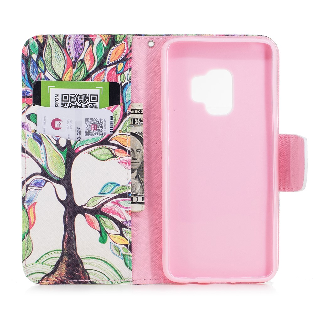 Pattern Stamping PU Coperchio Per Paformazione PU Cettura PU Con Supporto Per Samsung Galaxy S9 - Albero Colorato-8