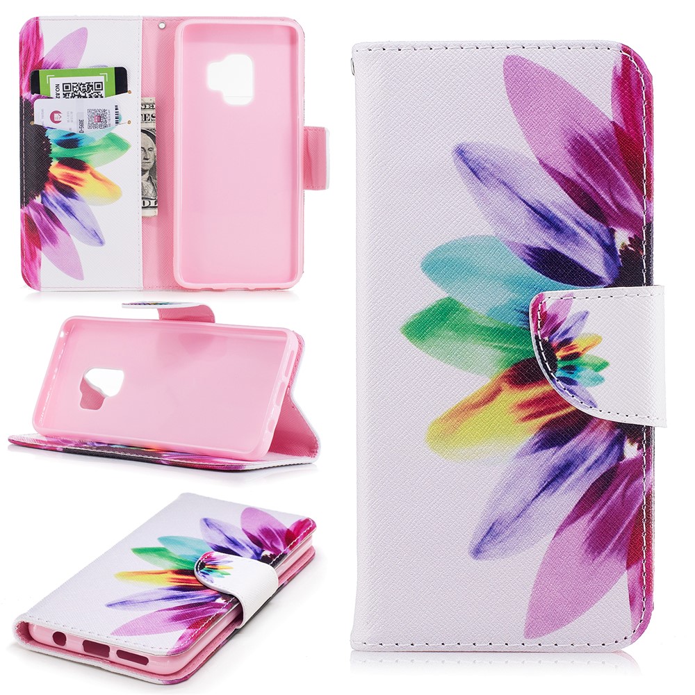 Pattern Printing PU Leather Flip Stand Cell Phone Cover for Samsung Galaxy S9 - Colorful Petals-1