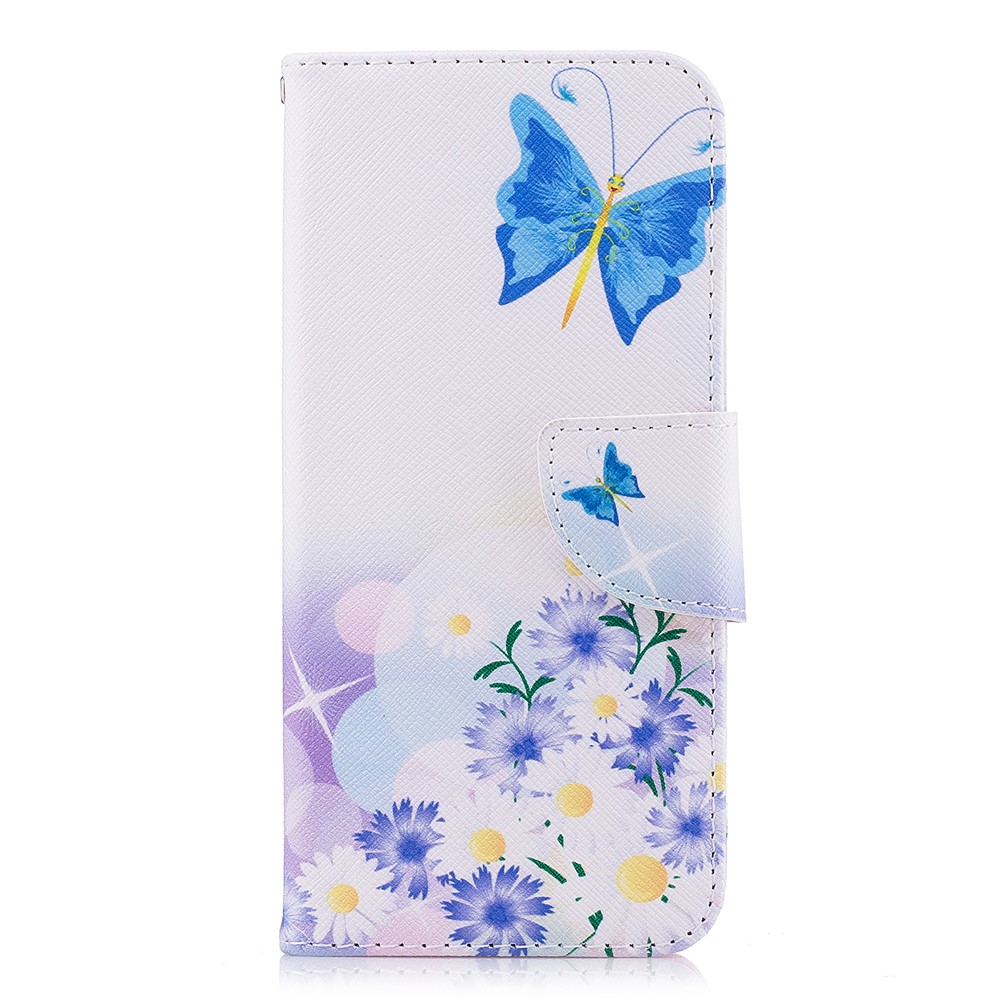 Pattern Printing PU Leather Magnetic Wallet Shell for Samsung Galaxy S9 G960 - Blue Butterfly and Daisy-2