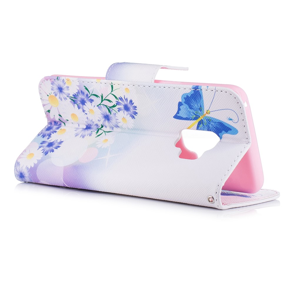 Pattern Printing PU Leather Magnetic Wallet Shell for Samsung Galaxy S9 G960 - Blue Butterfly and Daisy-4