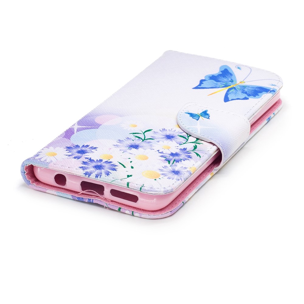 Pattern Printing PU Leather Magnetic Wallet Shell for Samsung Galaxy S9 G960 - Blue Butterfly and Daisy-6