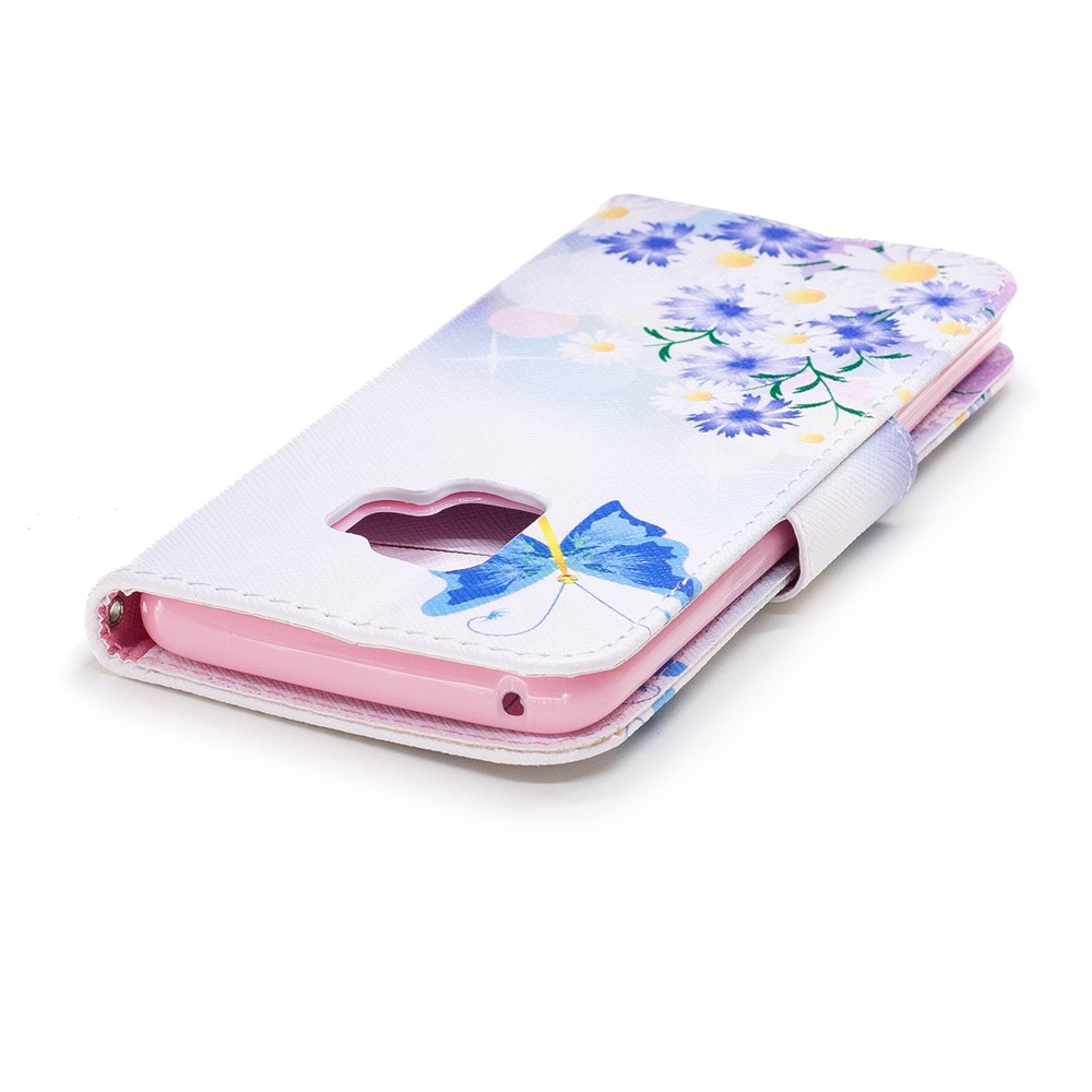 Pattern Printing PU Leather Magnetic Wallet Shell for Samsung Galaxy S9 G960 - Blue Butterfly and Daisy-7