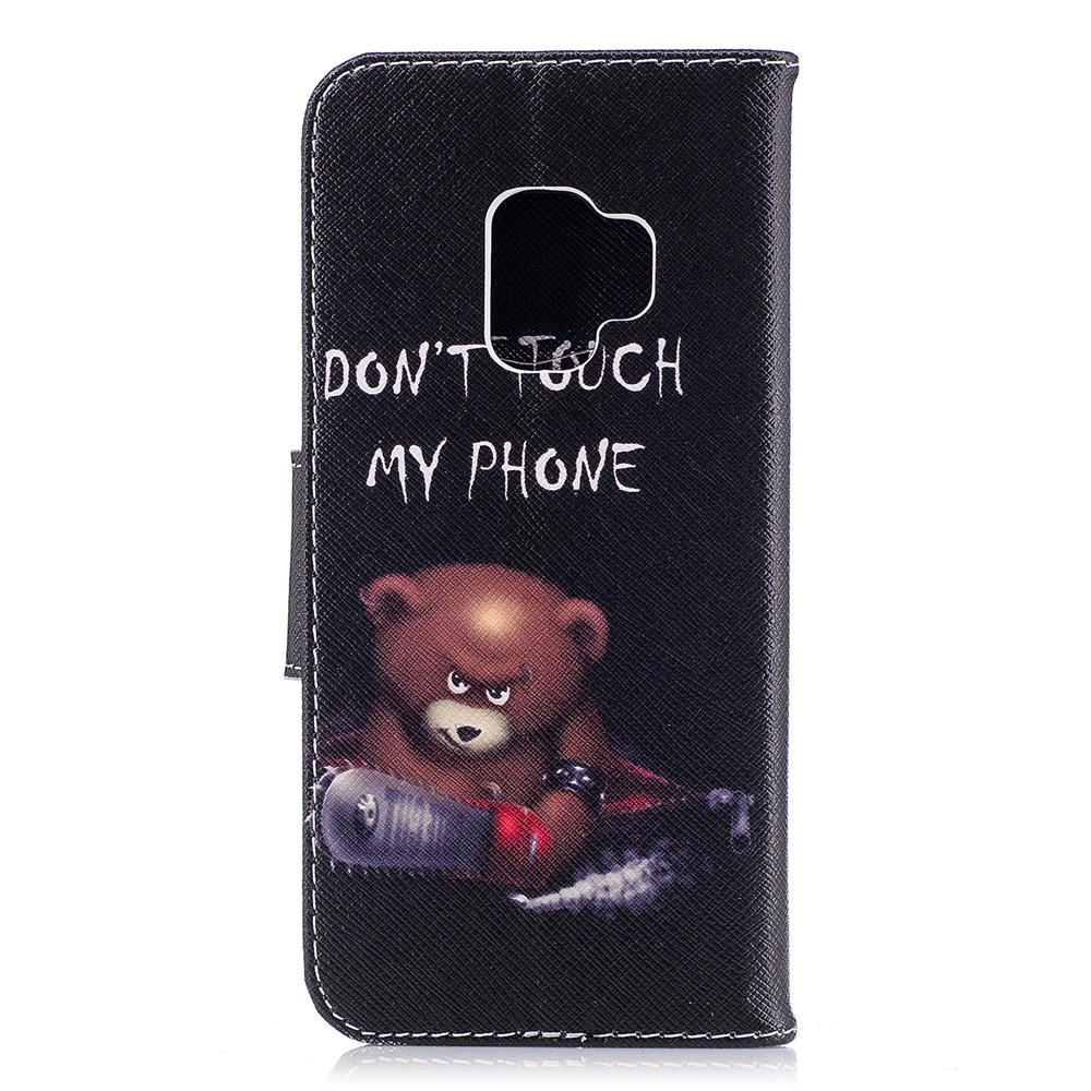 Padrão De Impressão De Cartão De Impressão De Couro Proteção Móvel Para Samsung Galaxy S9 - Urso Marrom E Palavras De Aviso-3