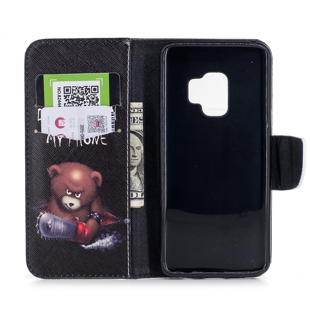 Padrão De Impressão De Cartão De Impressão De Couro Proteção Móvel Para Samsung Galaxy S9 - Urso Marrom E Palavras De Aviso-8