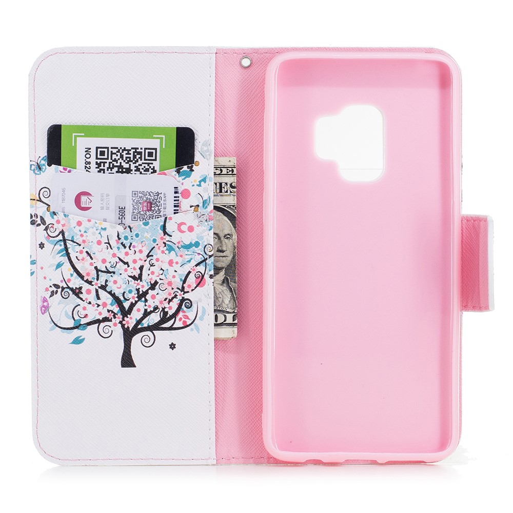Pattern Printing PU Leather Card Holder Mobile Phone Cover Shell for Samsung Galaxy S9 G960 - Floret Tree-8