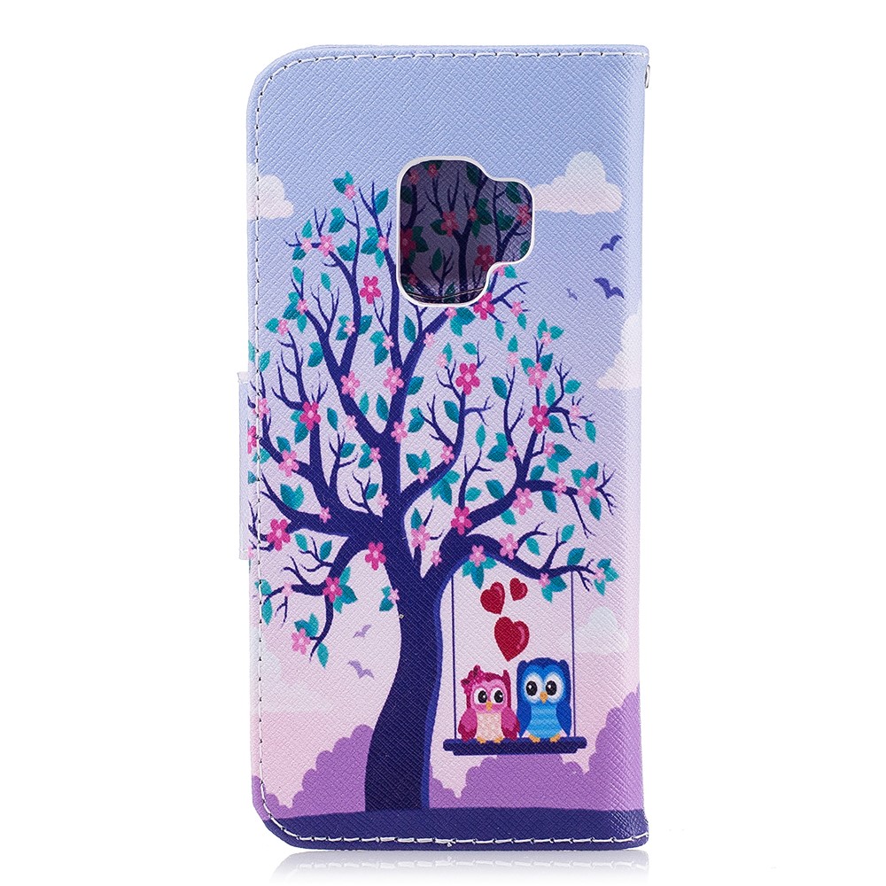 Pattern Printing PU Leather Magnetic Wallet Stand Case for Samsung Galaxy S9 G960 - Owls on Swing-3