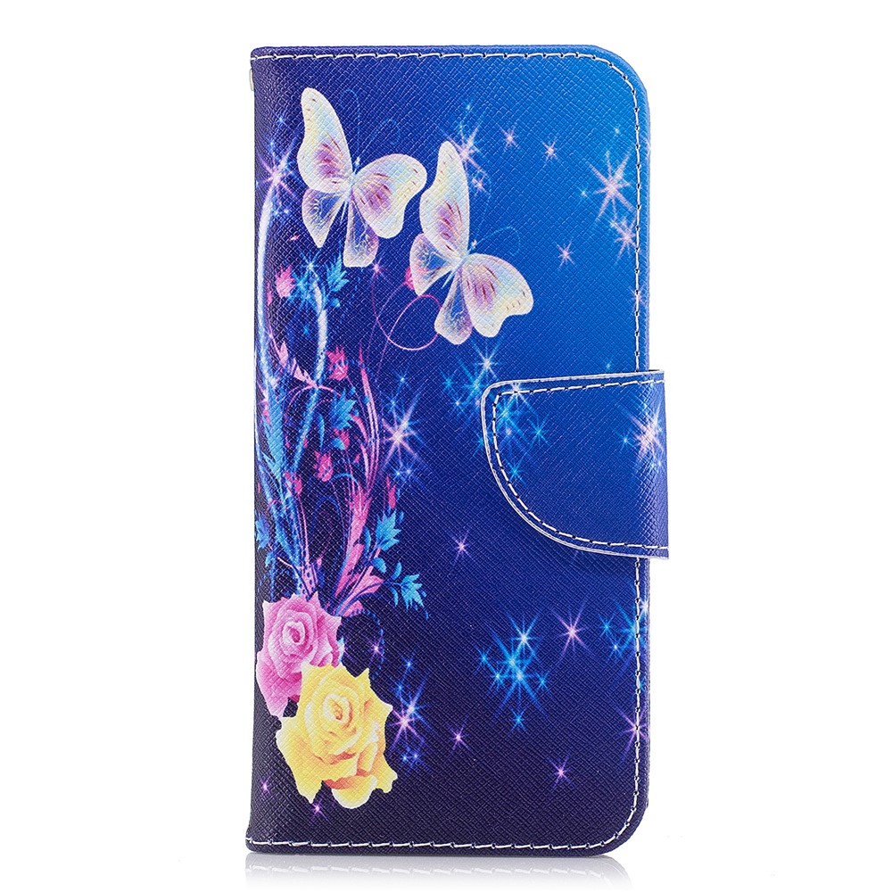 Pattern Printing PU Leather Magnetic Wallet Stand Casing for Samsung Galaxy S9 - Crystal Butterfly and Flower-2