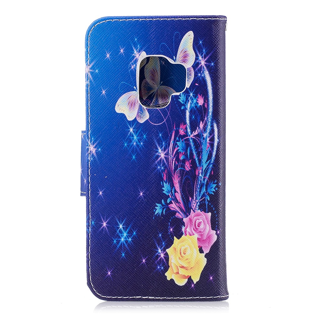 Pattern Printing PU Leather Magnetic Wallet Stand Casing for Samsung Galaxy S9 - Crystal Butterfly and Flower-3