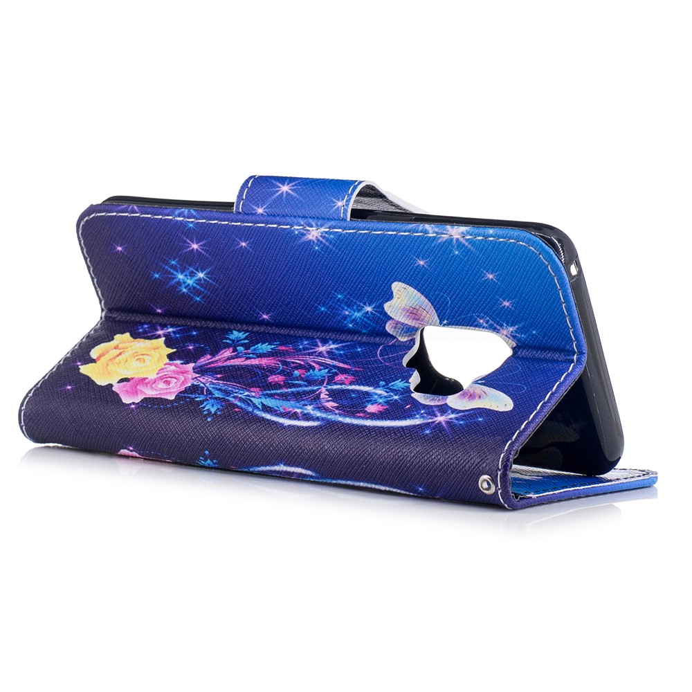 Pattern Printing PU Leather Magnetic Wallet Stand Casing for Samsung Galaxy S9 - Crystal Butterfly and Flower-4
