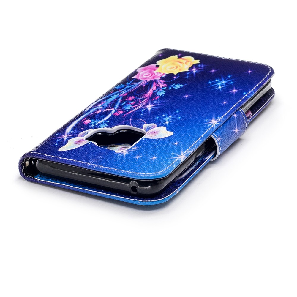 Pattern Printing PU Leather Magnetic Wallet Stand Casing for Samsung Galaxy S9 - Crystal Butterfly and Flower-7