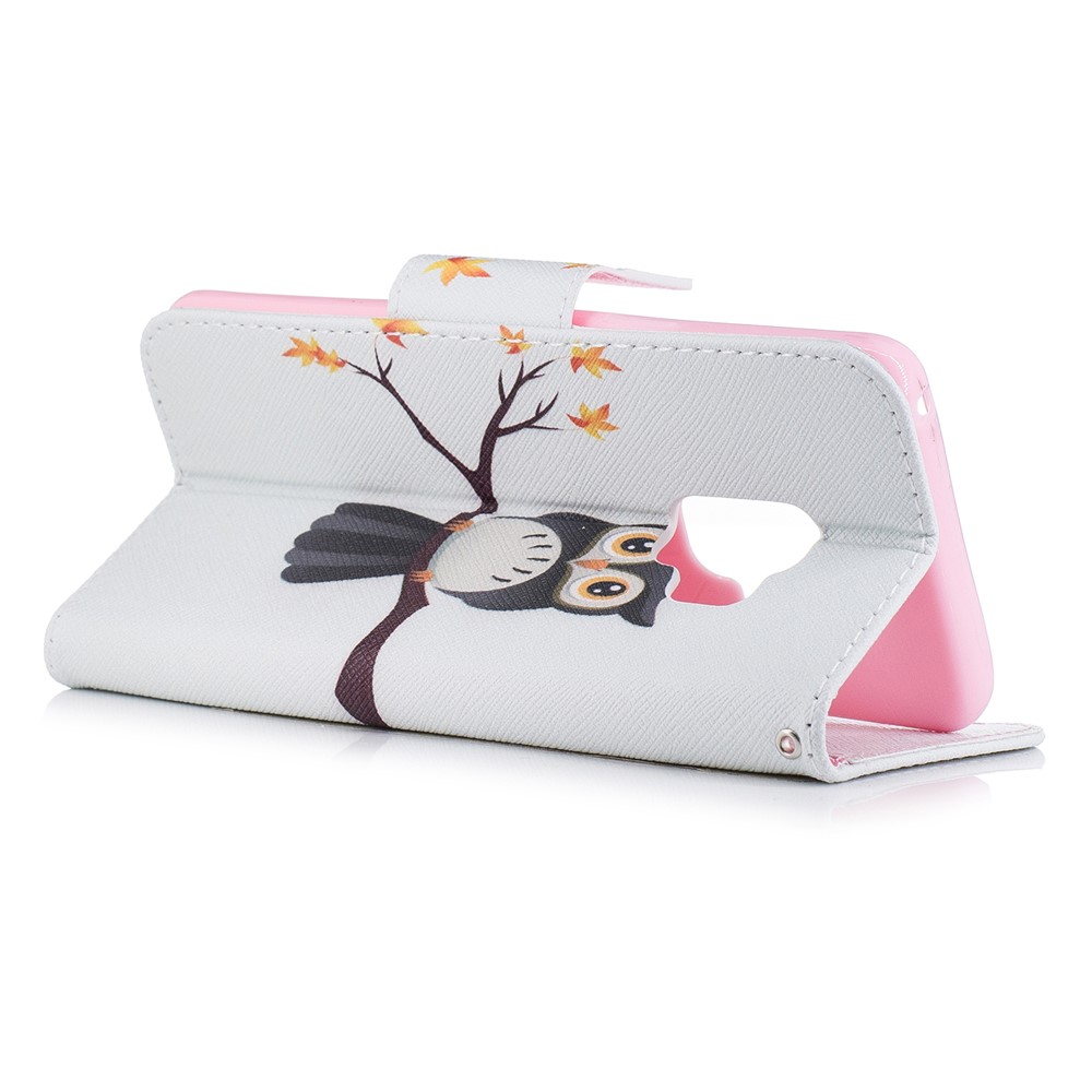 Pattern Printing PU Leather Magnetic Wallet Stand Mobile Phone Case for Samsung Galaxy S9 - Owl on Branch-4