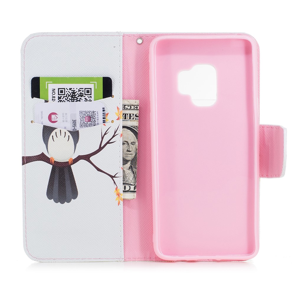 Pattern Printing PU Leather Magnetic Wallet Stand Mobile Phone Case for Samsung Galaxy S9 - Owl on Branch-8