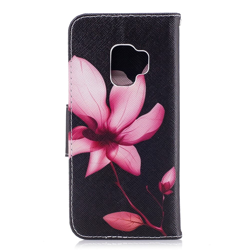 Pattern Printing PU Leather Magnetic Wallet Stand Cell Phone Case for Samsung Galaxy S9 G960 - Pink Flower-3