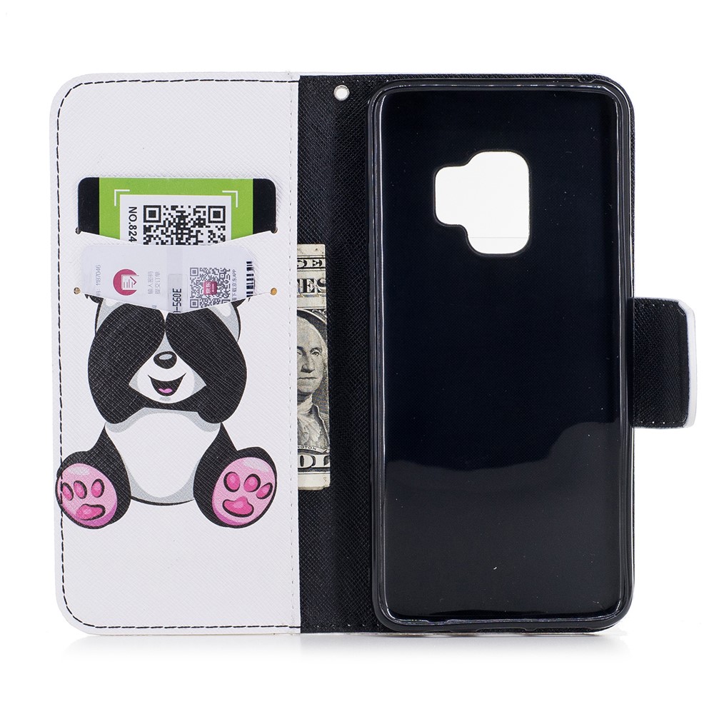 Pattern Printing PU Leather Magnetic Wallet Stand Mobile Phone Cover for Samsung Galaxy S9 - Cute Panda-8