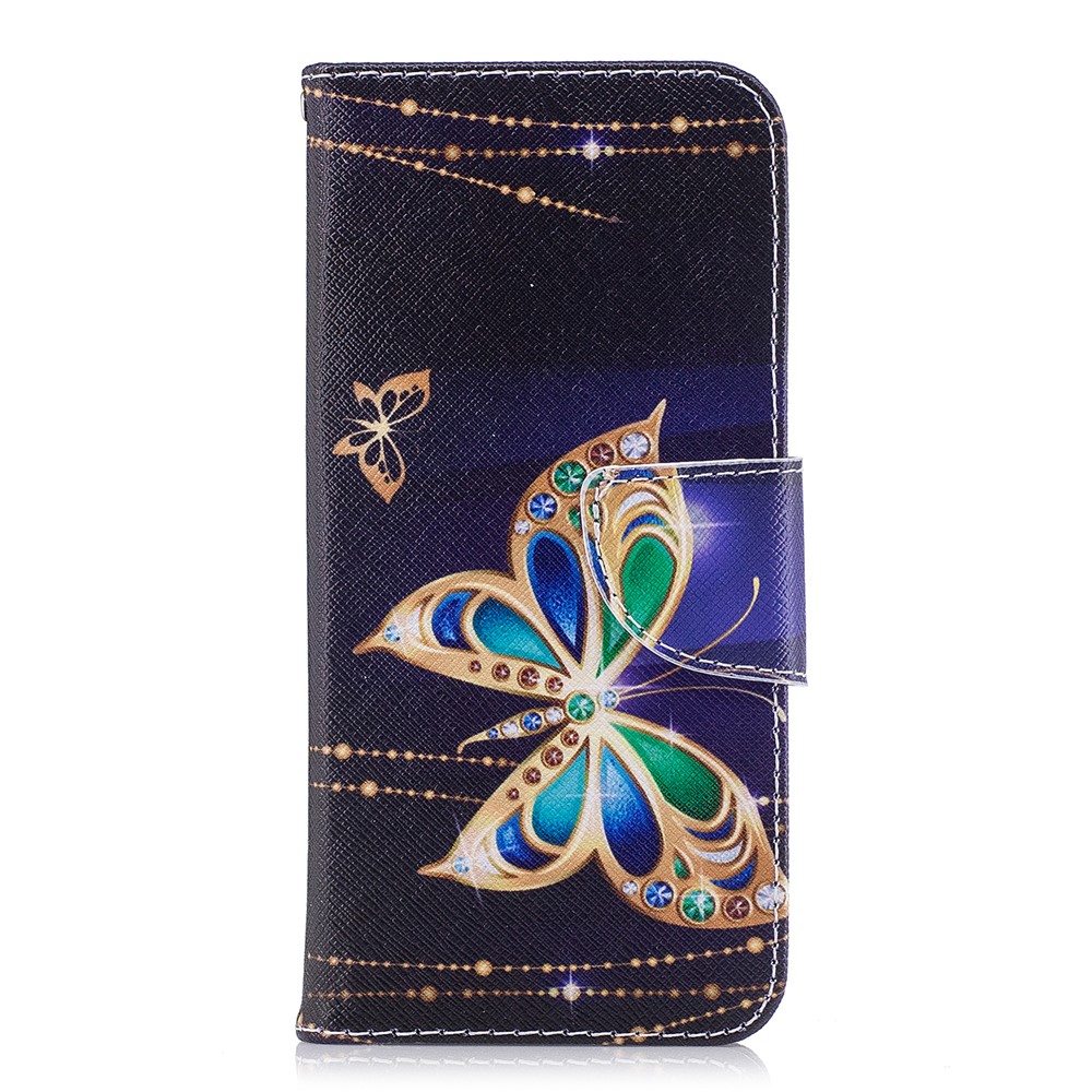 Pattern Printing PU Leather Magnetic Wallet Stand Cell Phone Cover for Samsung Galaxy S9 - Rhinestone Decor Butterfly-2