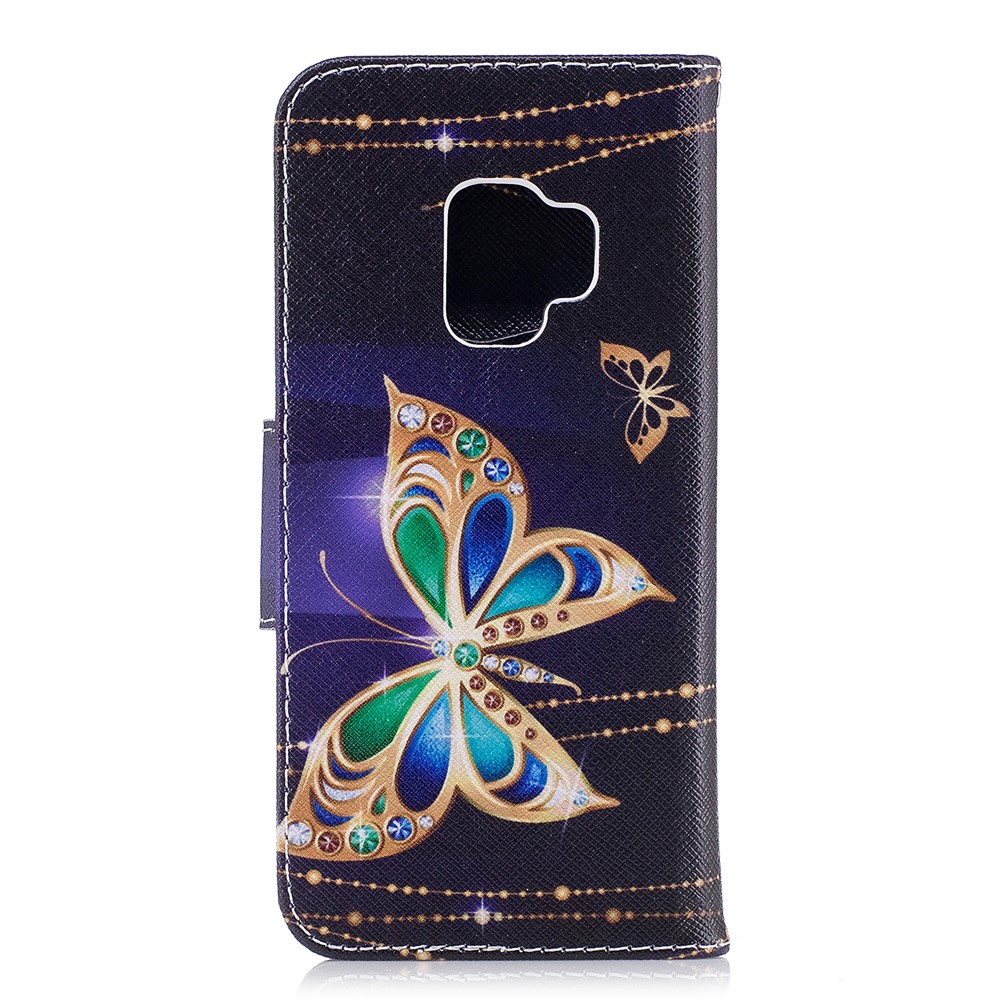 Pattern Printing PU Leather Magnetic Wallet Stand Cell Phone Cover for Samsung Galaxy S9 - Rhinestone Decor Butterfly-3