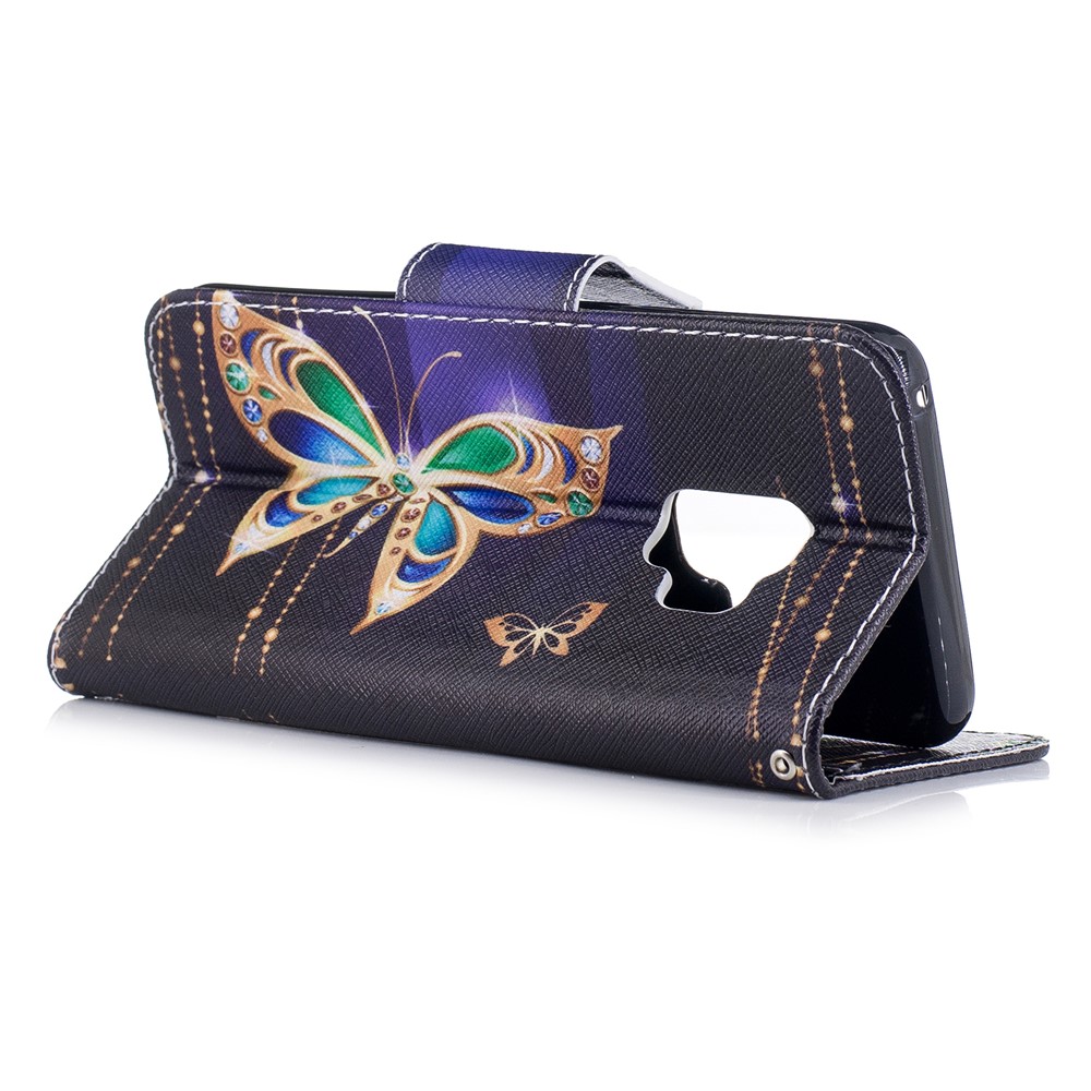 Pattern Printing PU Leather Magnetic Wallet Stand Cell Phone Cover for Samsung Galaxy S9 - Rhinestone Decor Butterfly-4