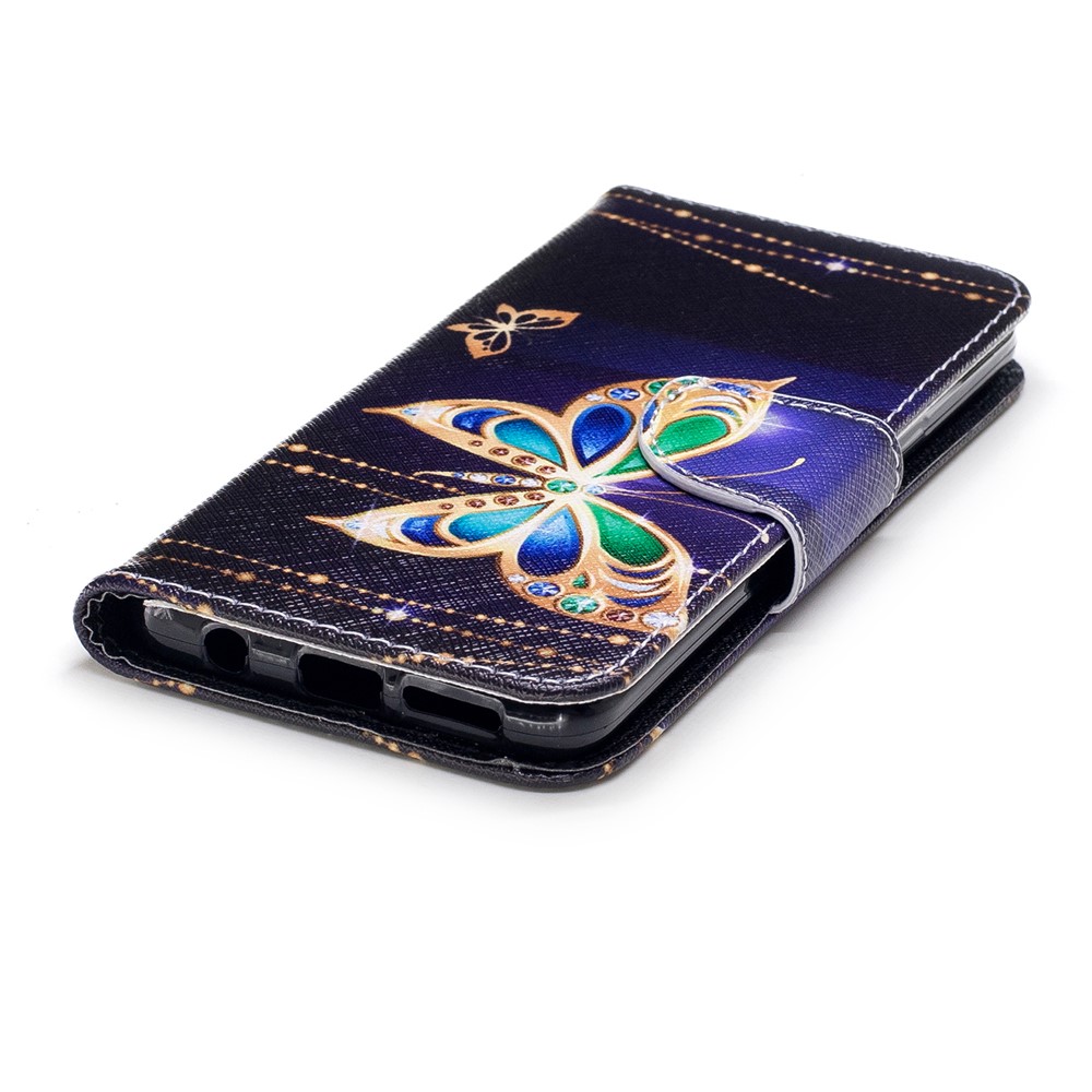 Pattern Printing PU Leather Magnetic Wallet Stand Cell Phone Cover for Samsung Galaxy S9 - Rhinestone Decor Butterfly-6