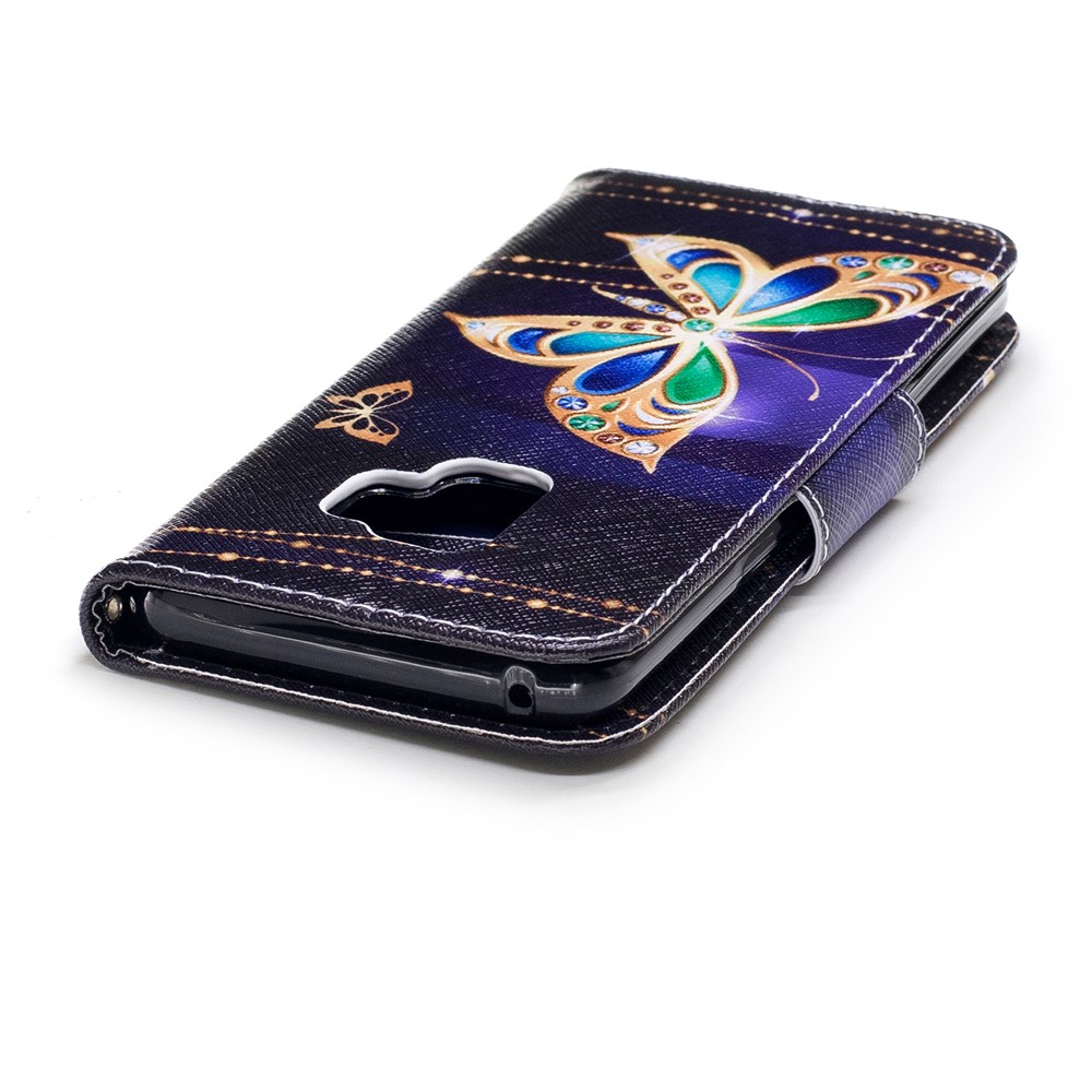 Pattern Printing PU Leather Magnetic Wallet Stand Cell Phone Cover for Samsung Galaxy S9 - Rhinestone Decor Butterfly-7