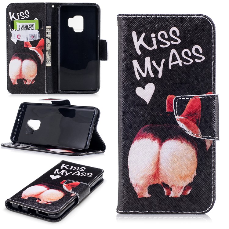 Pattern Printing PU Leather Magnetic Wallet Stand Protective Case for Samsung Galaxy S9 G960 - Kiss My Ass-1