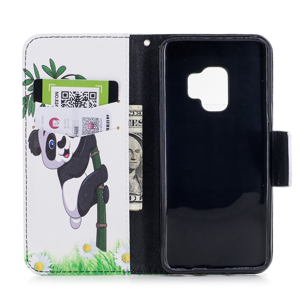 Pattern Printing PU Leather Magnetic Wallet Stand Protective Casing for Samsung Galaxy S9 - Panda on Bamboo-8