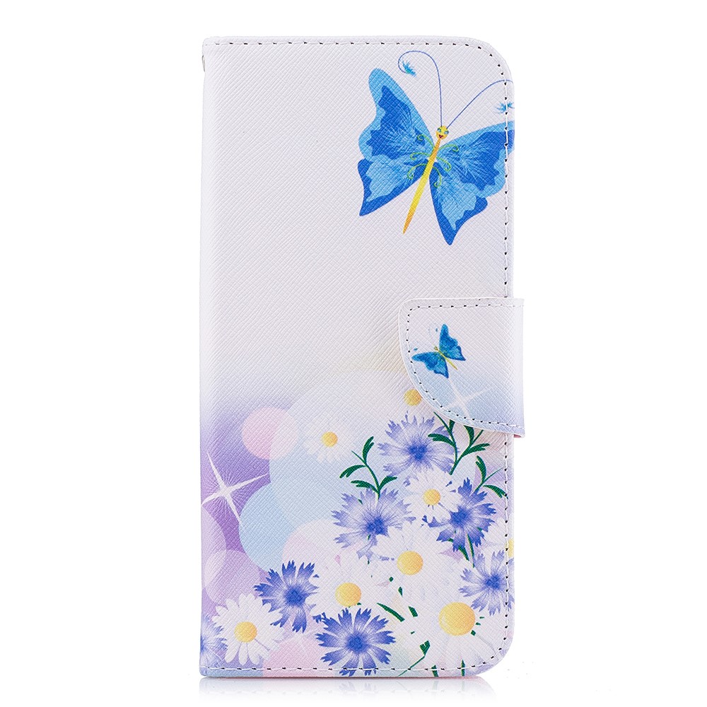 Pattern Printing PU Leather Wallet Stand Mobile Case for Samsung Galaxy S9 Plus - Blue Butterfly and Daisy-2