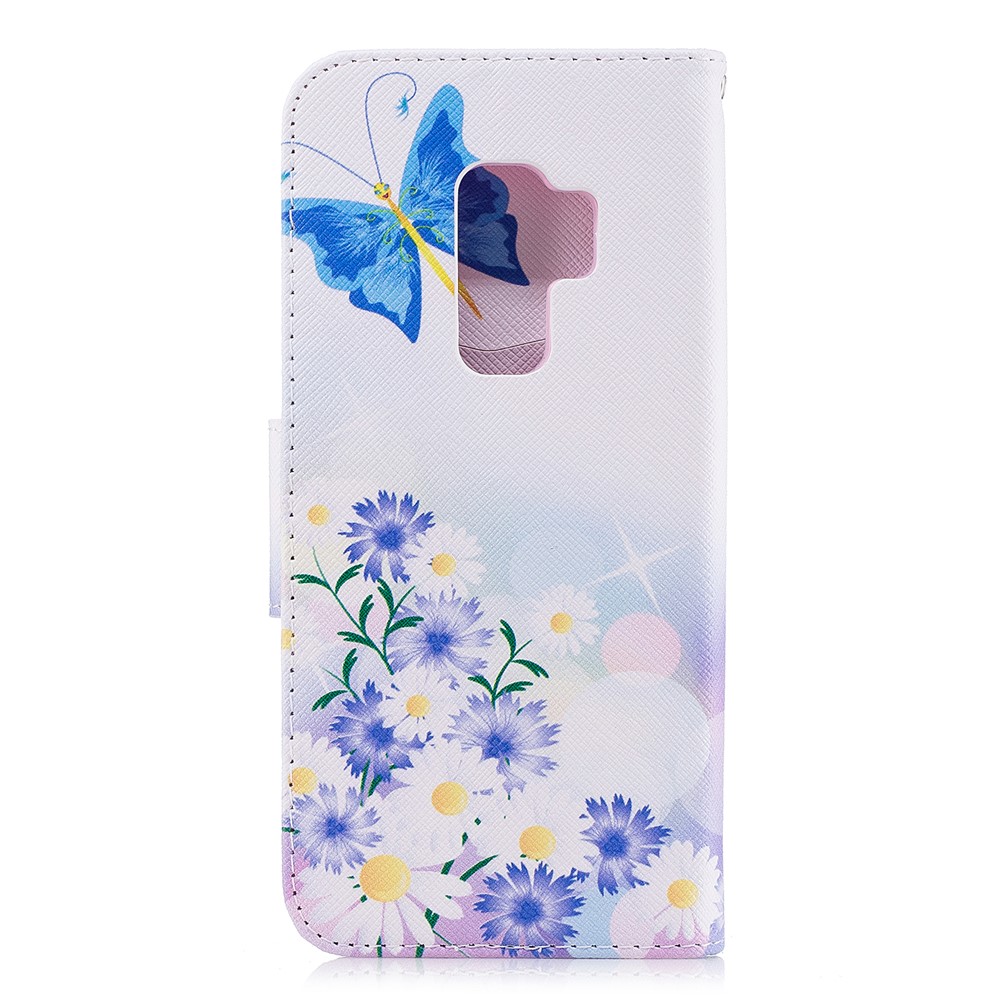 Pattern Printing PU Leather Wallet Stand Mobile Case for Samsung Galaxy S9 Plus - Blue Butterfly and Daisy-3