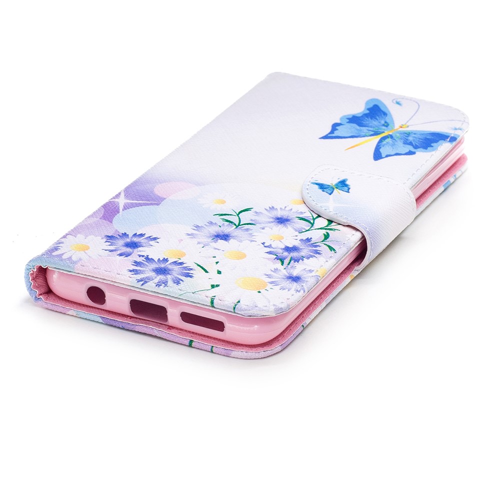 Pattern Printing PU Leather Wallet Stand Mobile Case for Samsung Galaxy S9 Plus - Blue Butterfly and Daisy-6