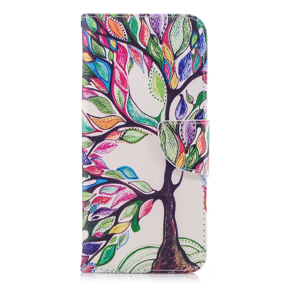 Pattern Printing PU Leather Wallet Stand Mobile Cover for Samsung Galaxy S9 Plus G965 - Colorized Tree-2