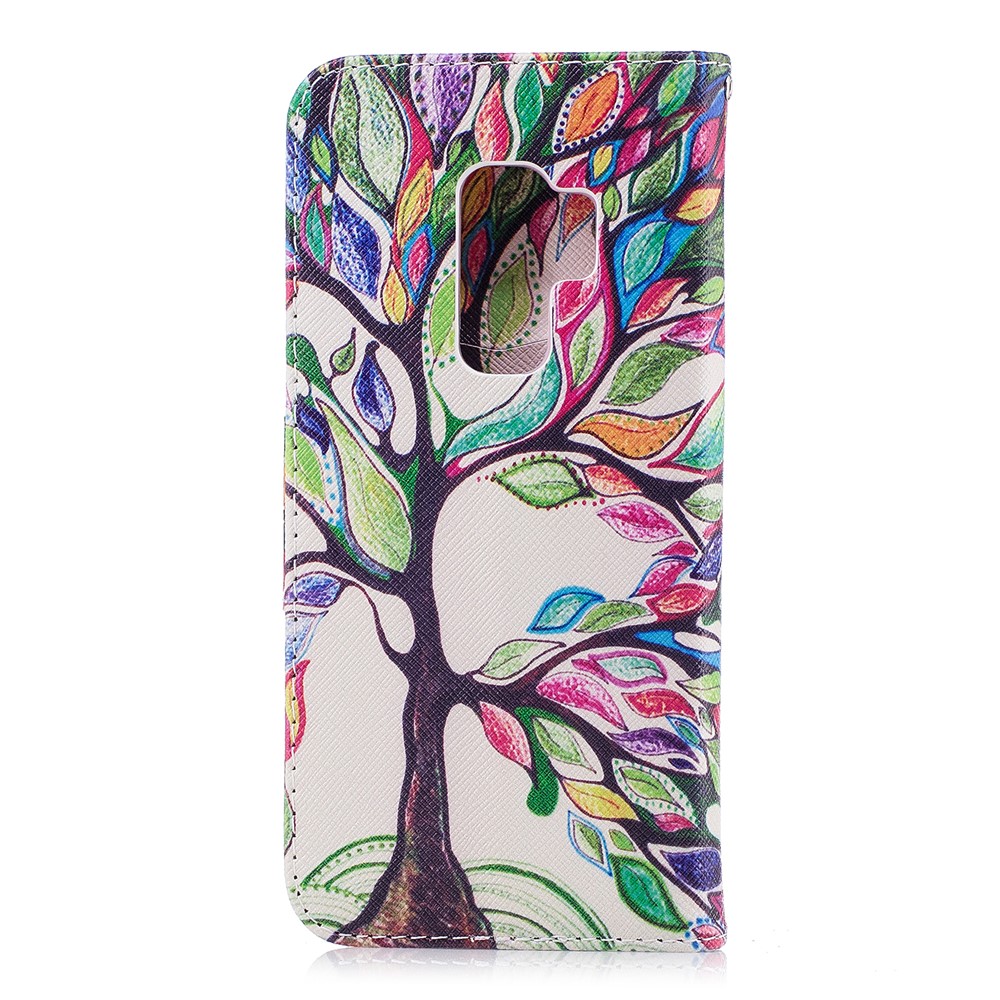 Pattern Printing PU Leather Wallet Stand Mobile Cover for Samsung Galaxy S9 Plus G965 - Colorized Tree-3