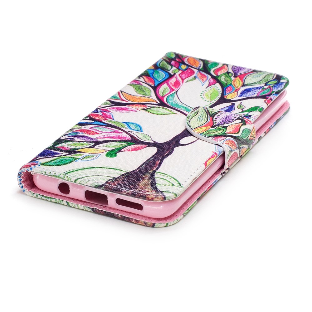 Pattern Printing PU Leather Wallet Stand Mobile Cover for Samsung Galaxy S9 Plus G965 - Colorized Tree-6