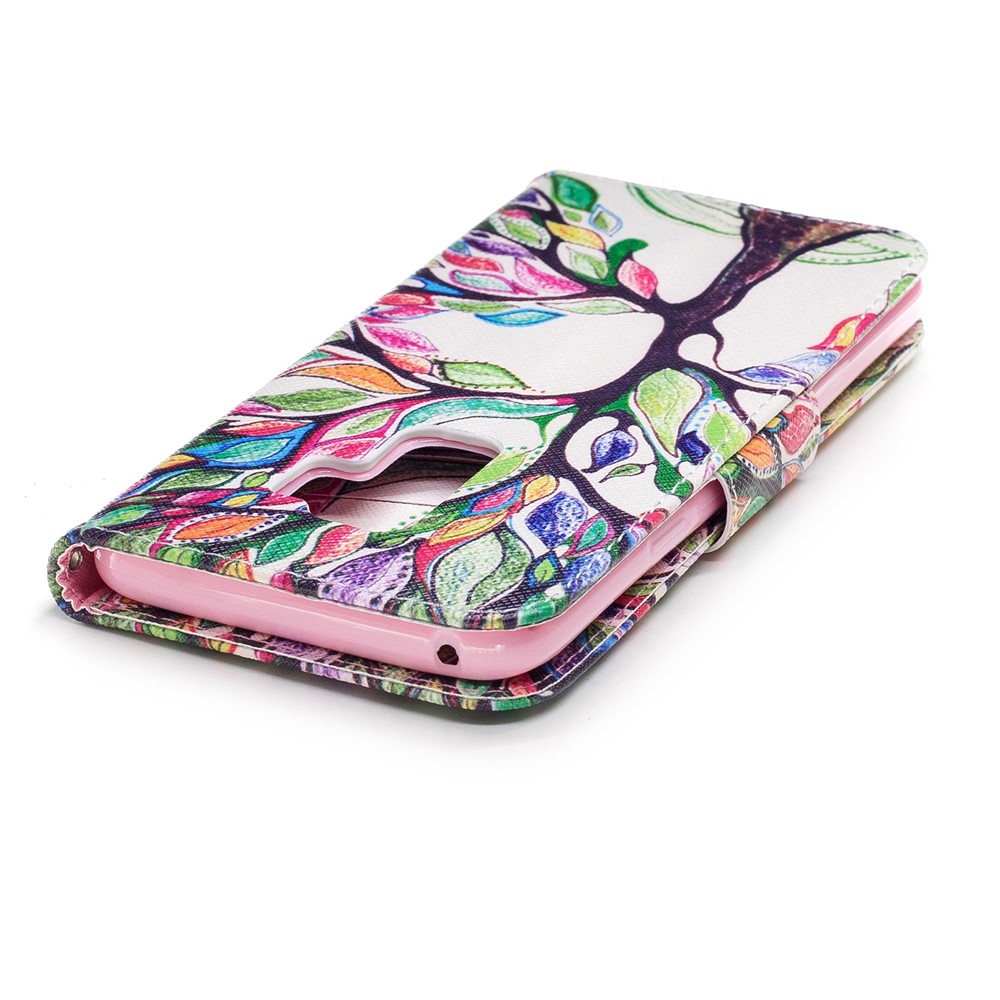 Pattern Printing PU Leather Wallet Stand Mobile Cover for Samsung Galaxy S9 Plus G965 - Colorized Tree-7
